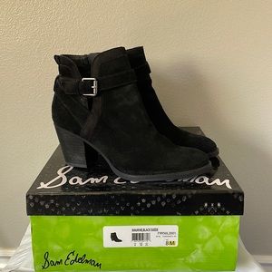Sam Edelman Black Suede Ankle Booties Sz 8 w/box